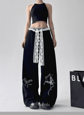 Butterfly Embroidered Lace - Trim Wide Leg Pants - COPPING THREADS - CT Select
